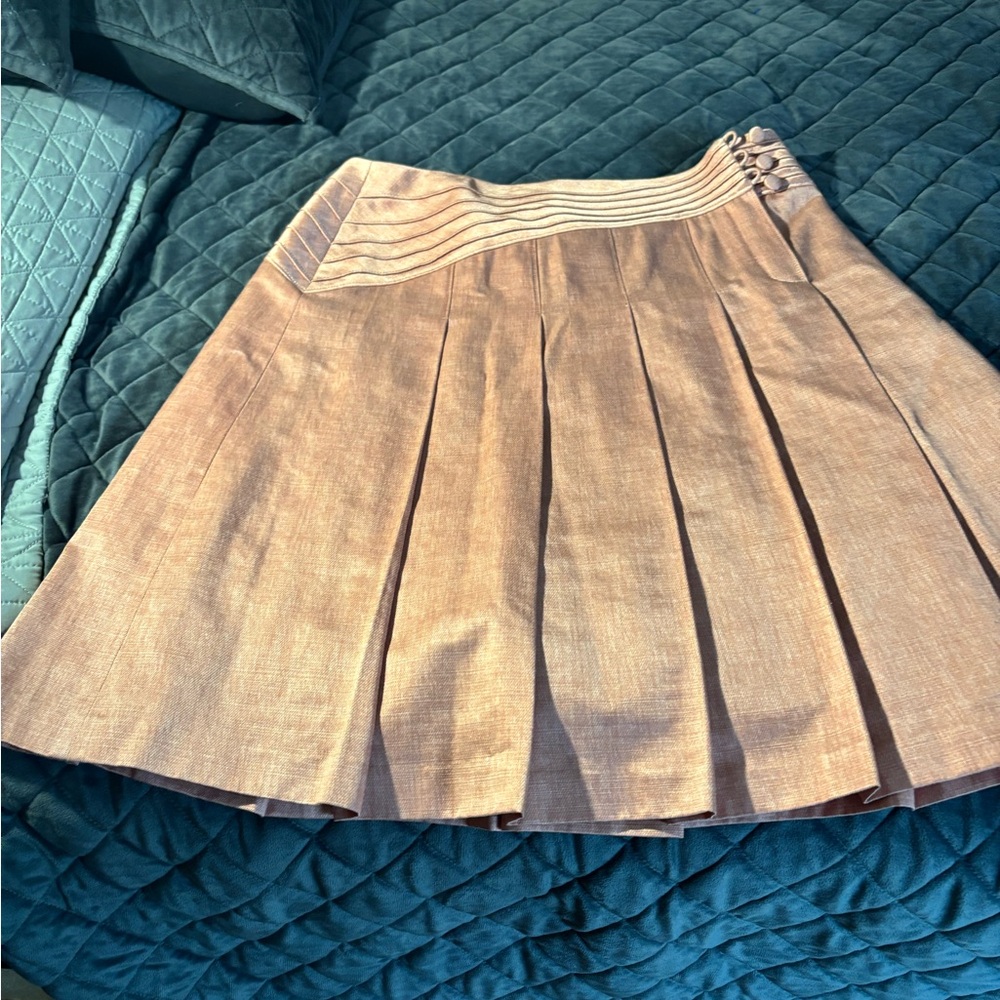 Kay Unger Cream Tan A-Line Pleated Skirt